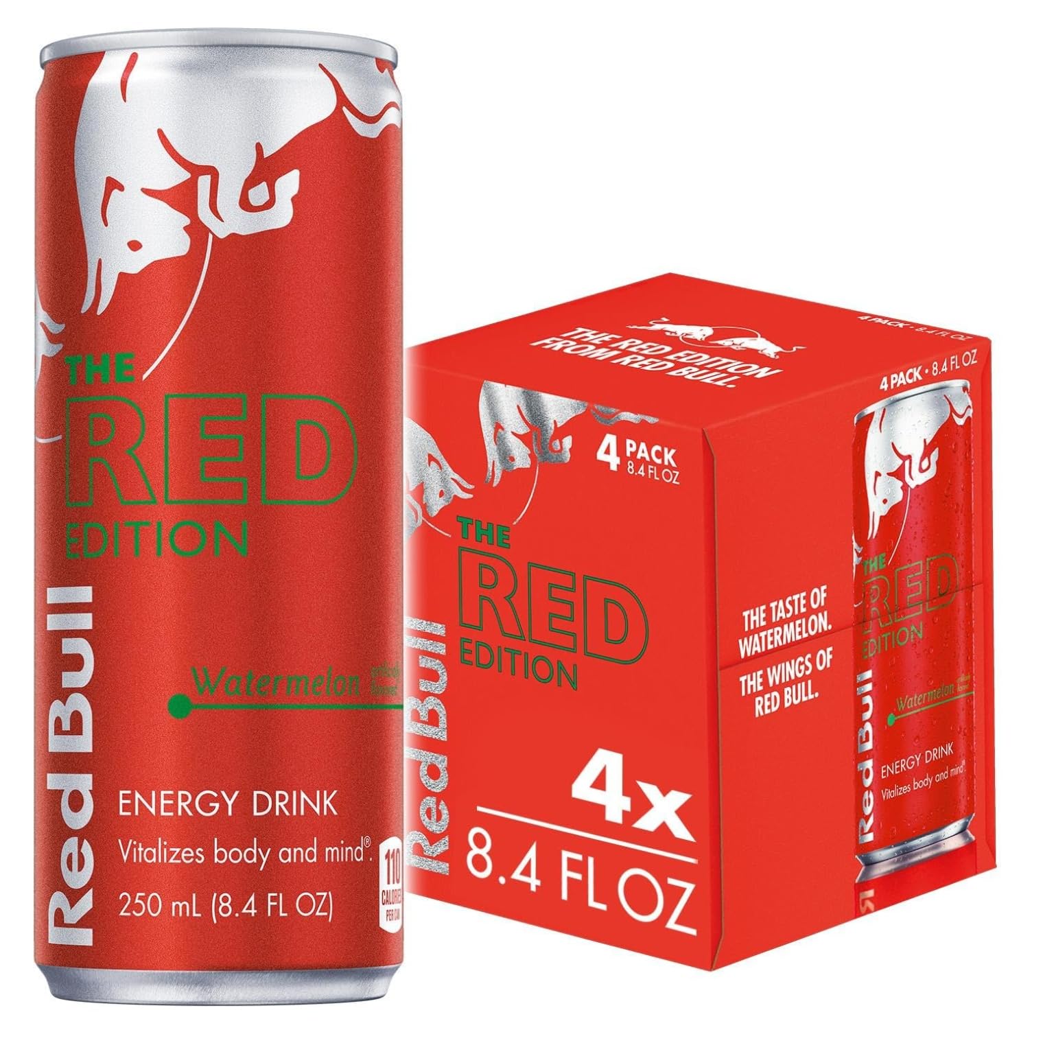 Red Bull Red Edition Watermelon can front view for quick focus during study.