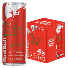 Red Bull Red Edition Watermelon can front view for quick focus during study.