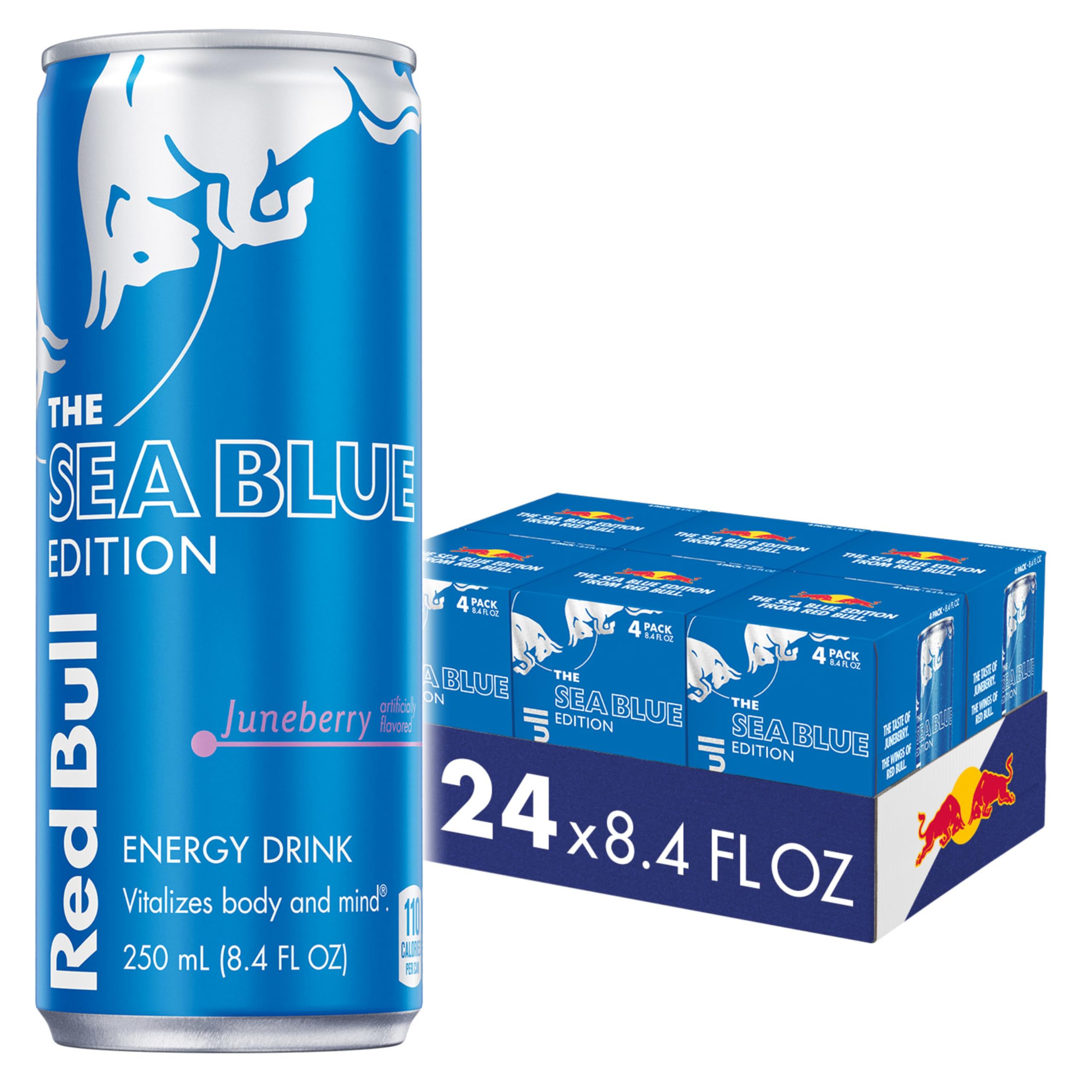 Red Bull Sea Blue Edition can front view for a burst of Juneberry flavor.