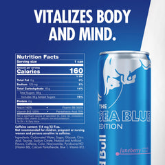 Red Bull Sea Blue Edition ice-cold can refreshing after workouts.
