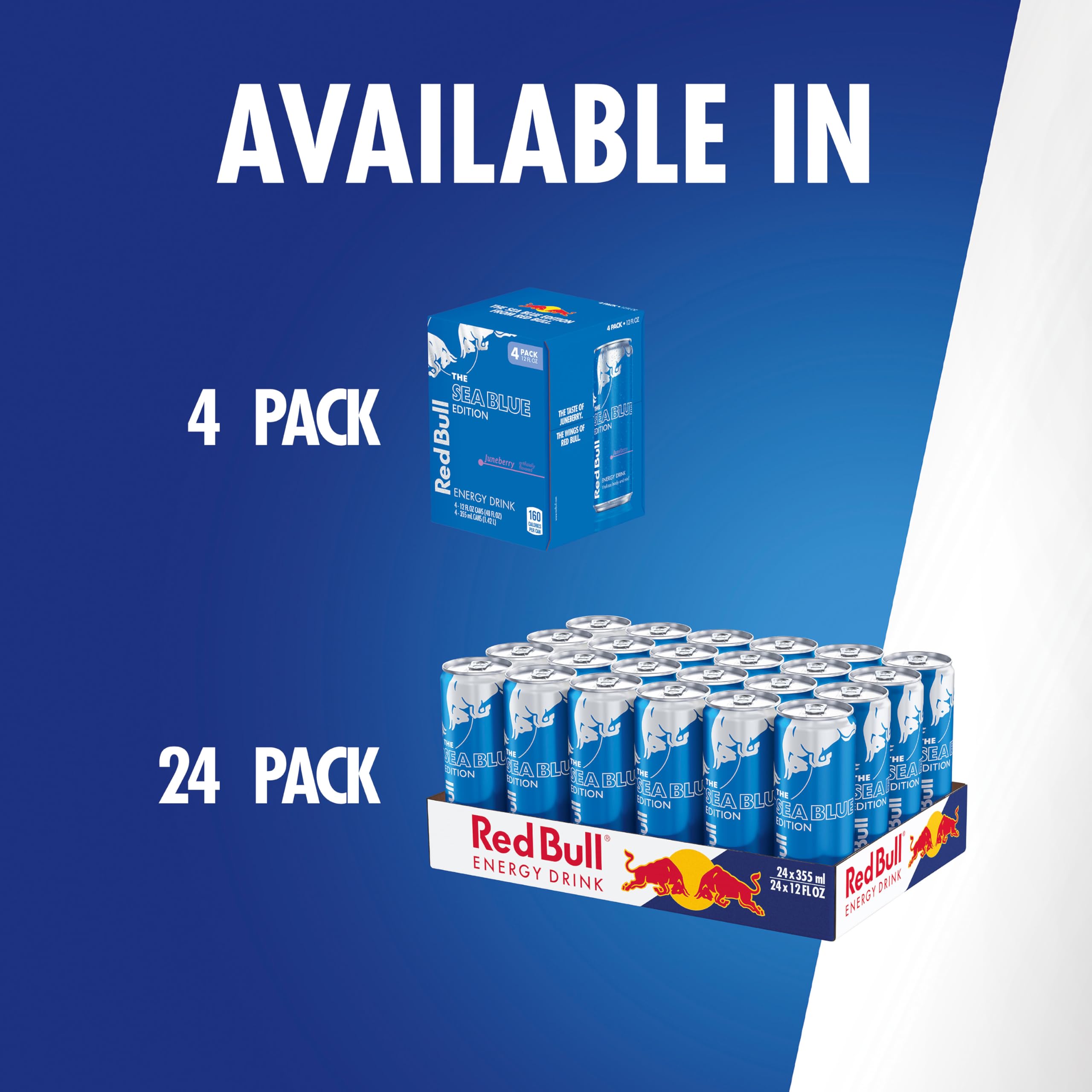 Red Bull Sea Blue Edition refreshing pour into a glass.