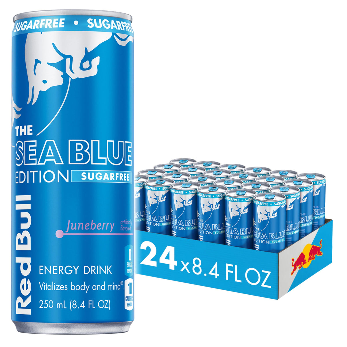 Red Bull Sea Blue Edition Sugar Free Berry can front view for on-the-go energy.