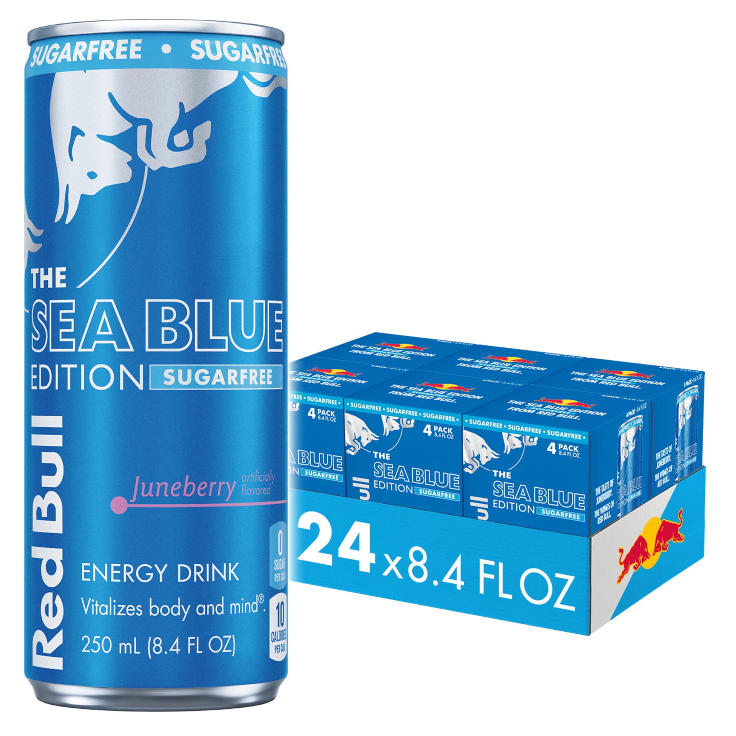 Red Bull Sea Blue Edition sugar-free can front, ready to boost your busy day.