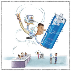 Red Bull Sea Blue Edition taurine label highlights energy ingredients.