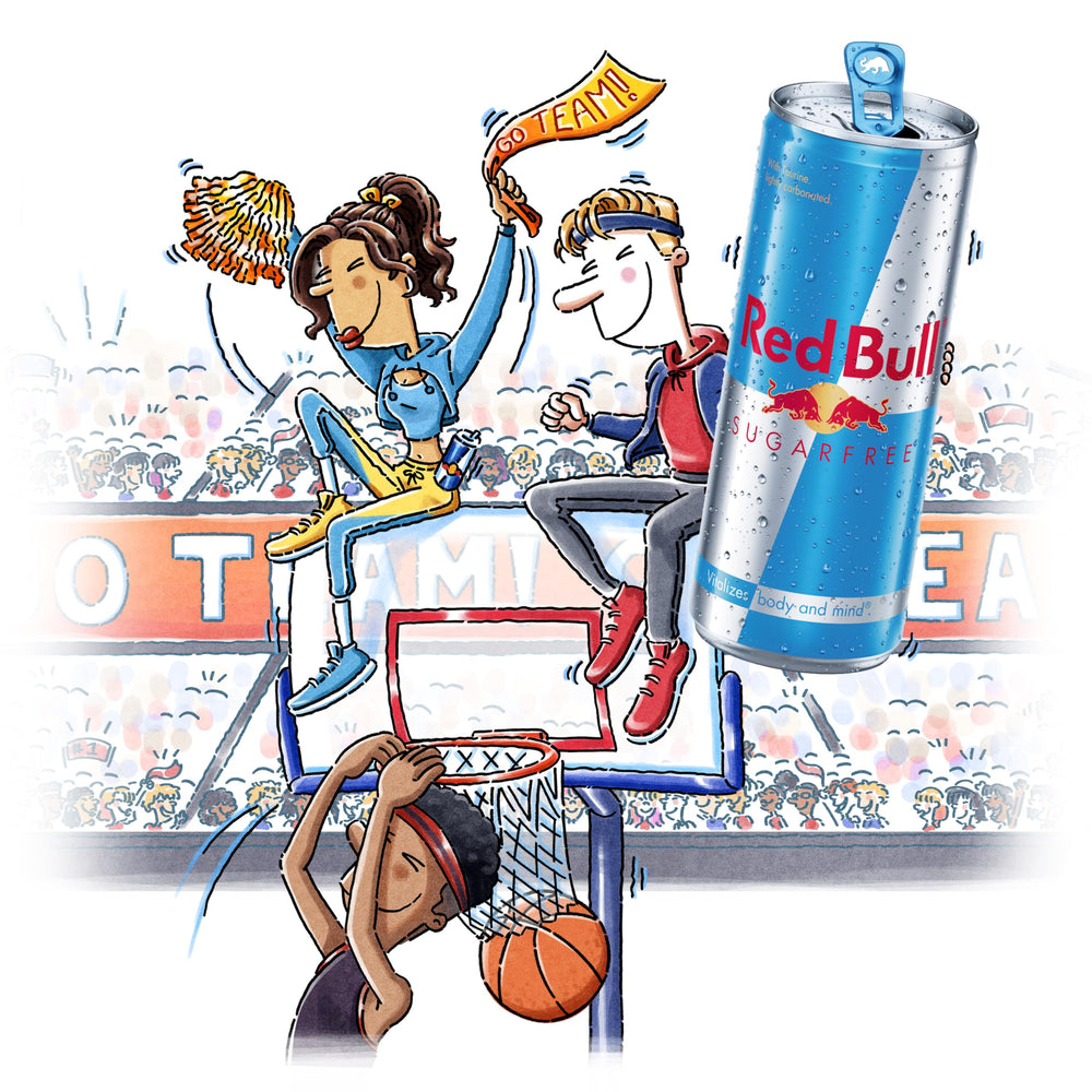 Red Bull Sugar Free glass with ice for a chilled pick-me-up.