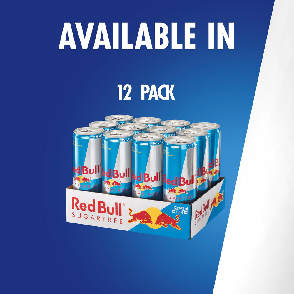 Red Bull Sugar Free can with ice and condensation for refreshment