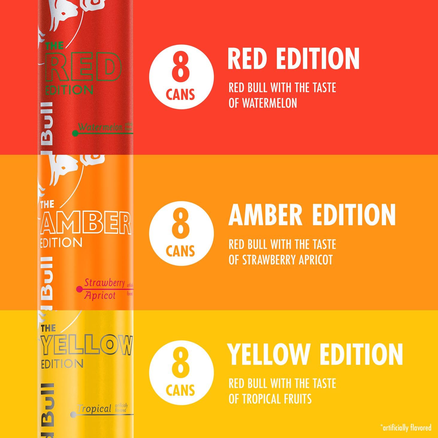 Red Bull Variety Pack 8oz cans provide on-the-go energy for busy days.