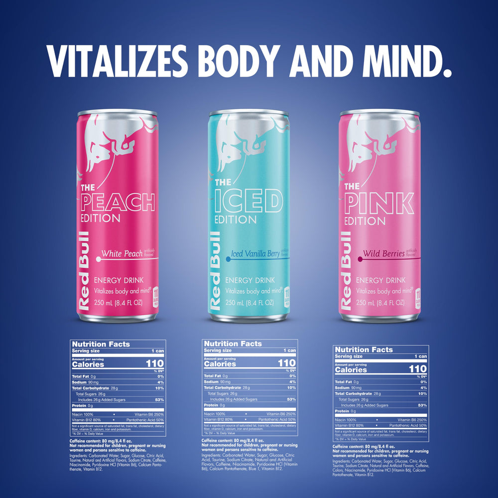 Red Bull Iced Vanilla Berry can in the pack supports focus during study sessions