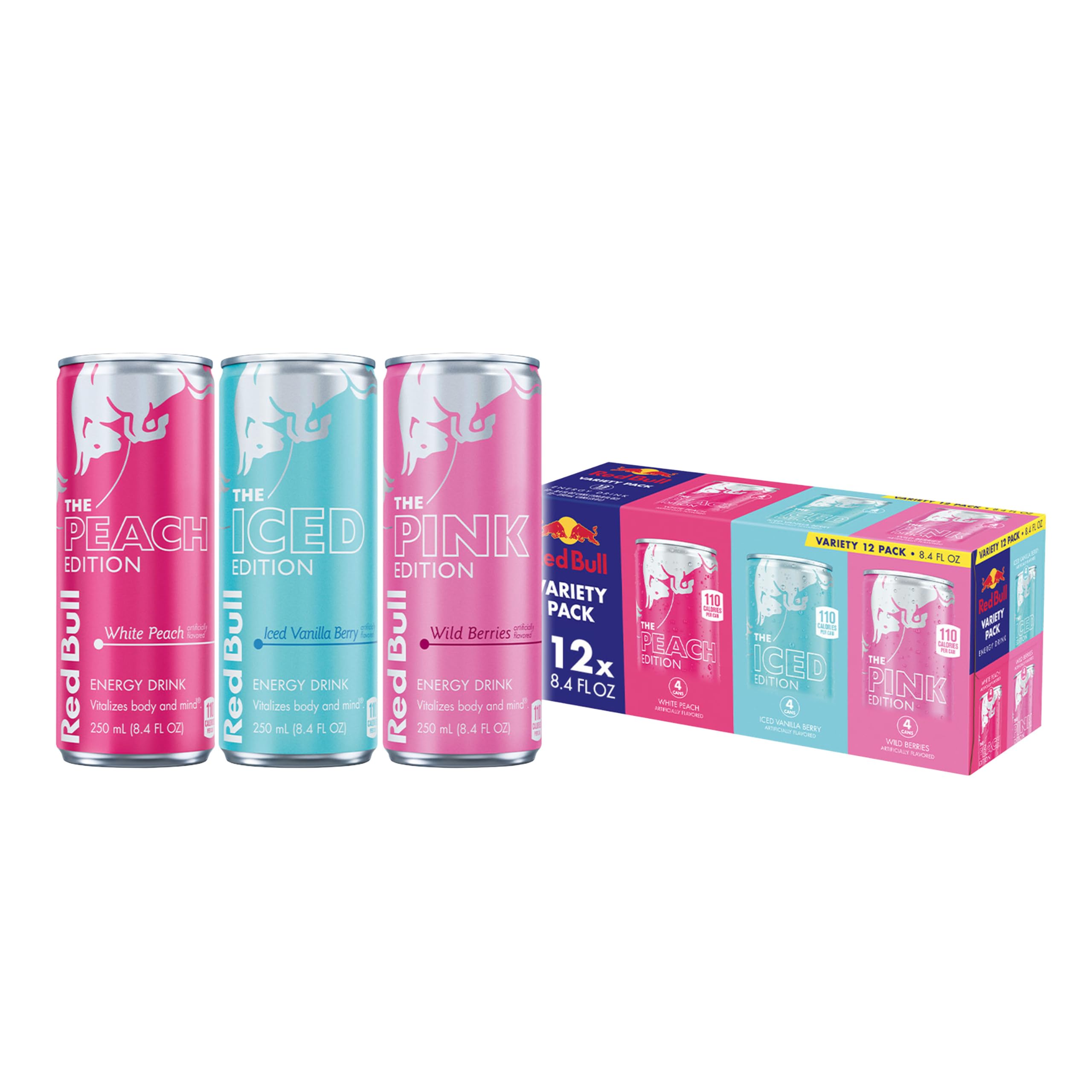 Red Bull White Peach flavor can from the variety pack with quick energy for busy days