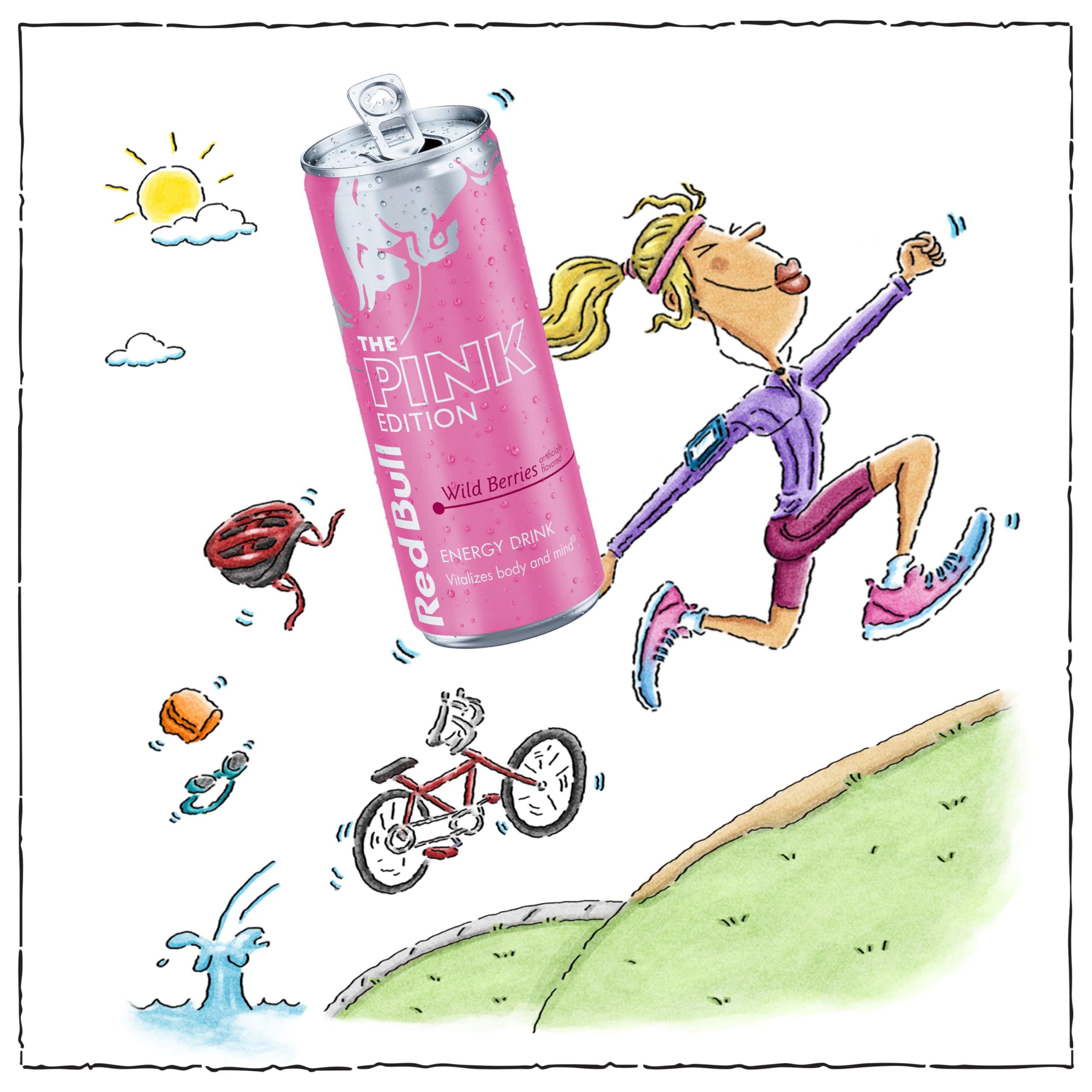 Red Bull Wild Berries Pink Edition side view shows bold berry aroma.