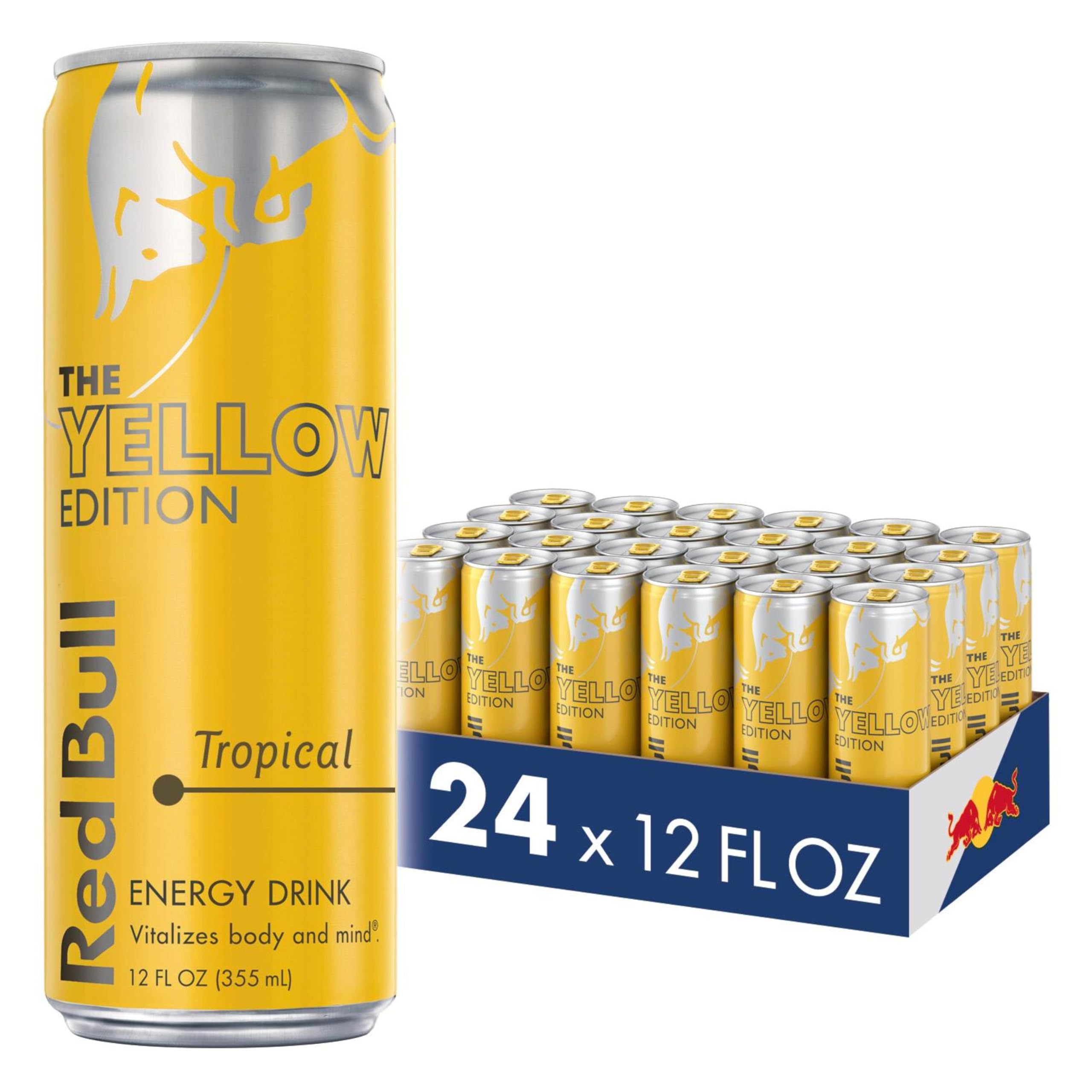 Red Bull Yellow Edition tropical can front for on-the-go energy and focus.