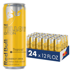 Red Bull Yellow Edition tropical can front for on-the-go energy and focus.