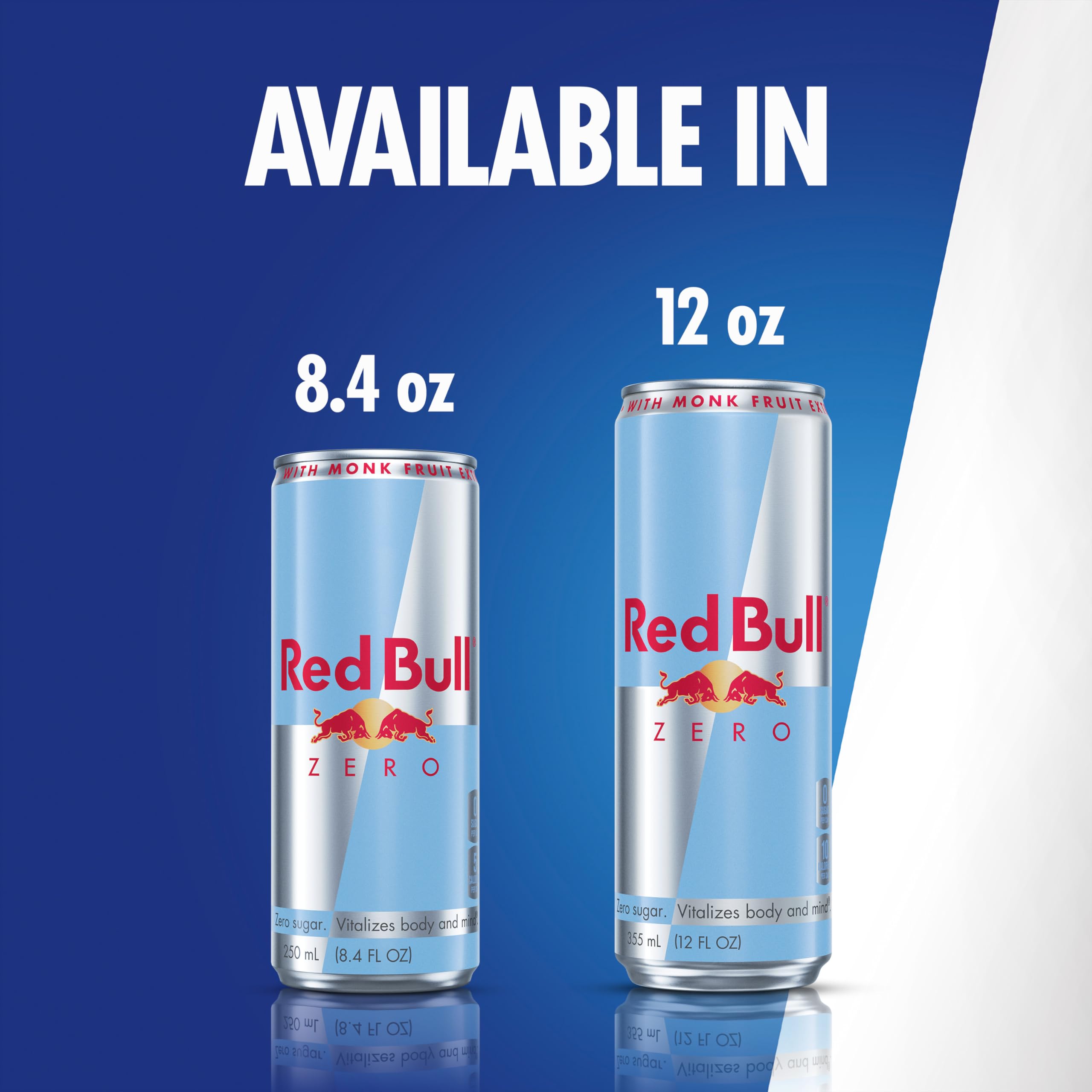 Red Bull Zero can poured into glass with ice.