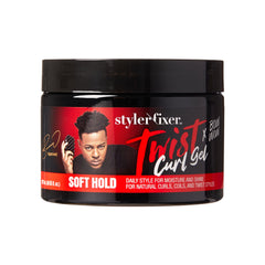 Red by Kiss Bow Wow Styler Fixer on curls; lightweight hold for natural movement