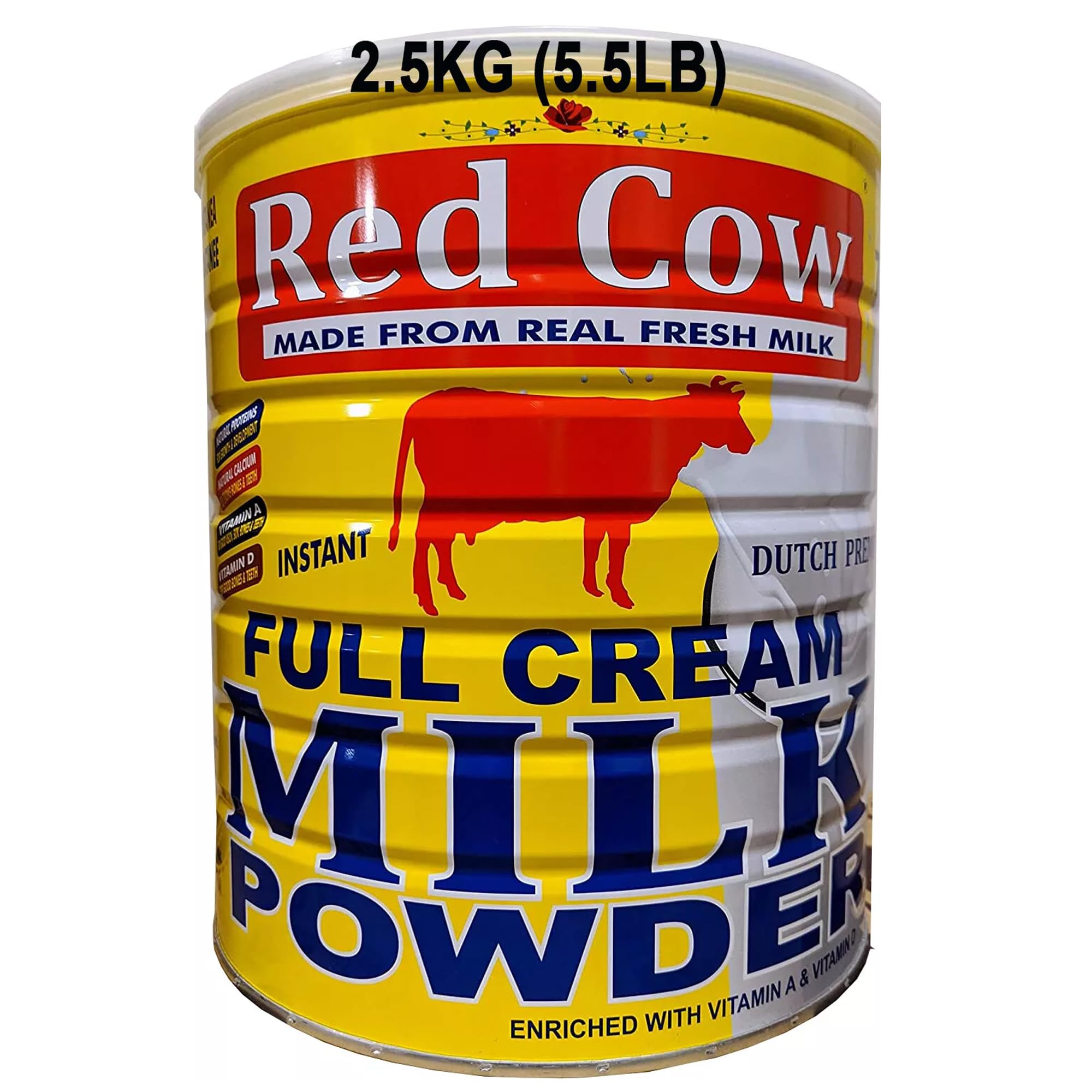 Red Cow full cream milk powder jar showing rich, creamy nutrition for daily meals