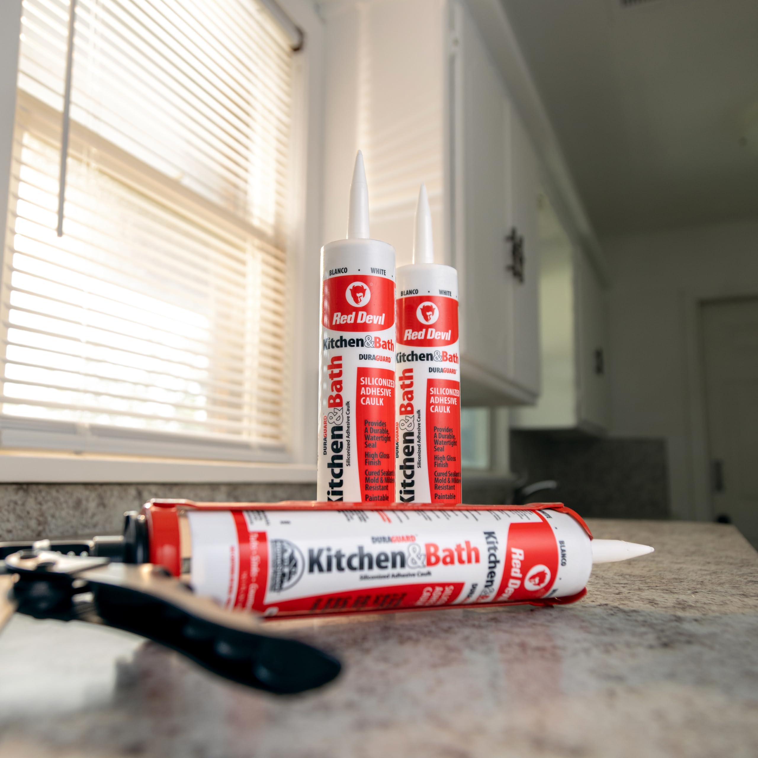 Red Devil easy-application caulk for smooth, professional-looking finishes