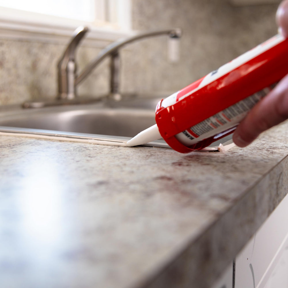 Red Devil paintable white finish matches kitchen and bath décor