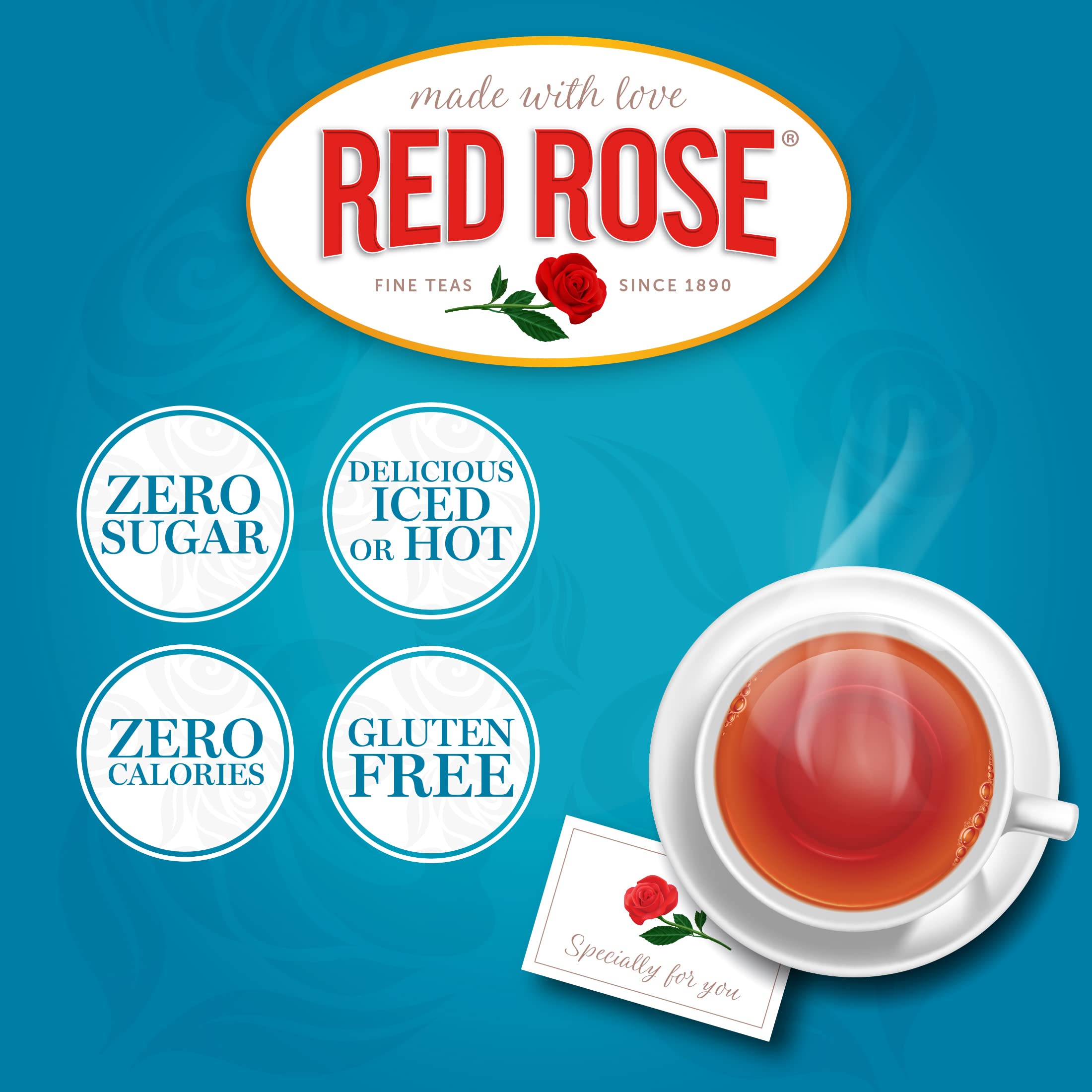 Heritage branding showing the Red Rose logo and long tea legacy