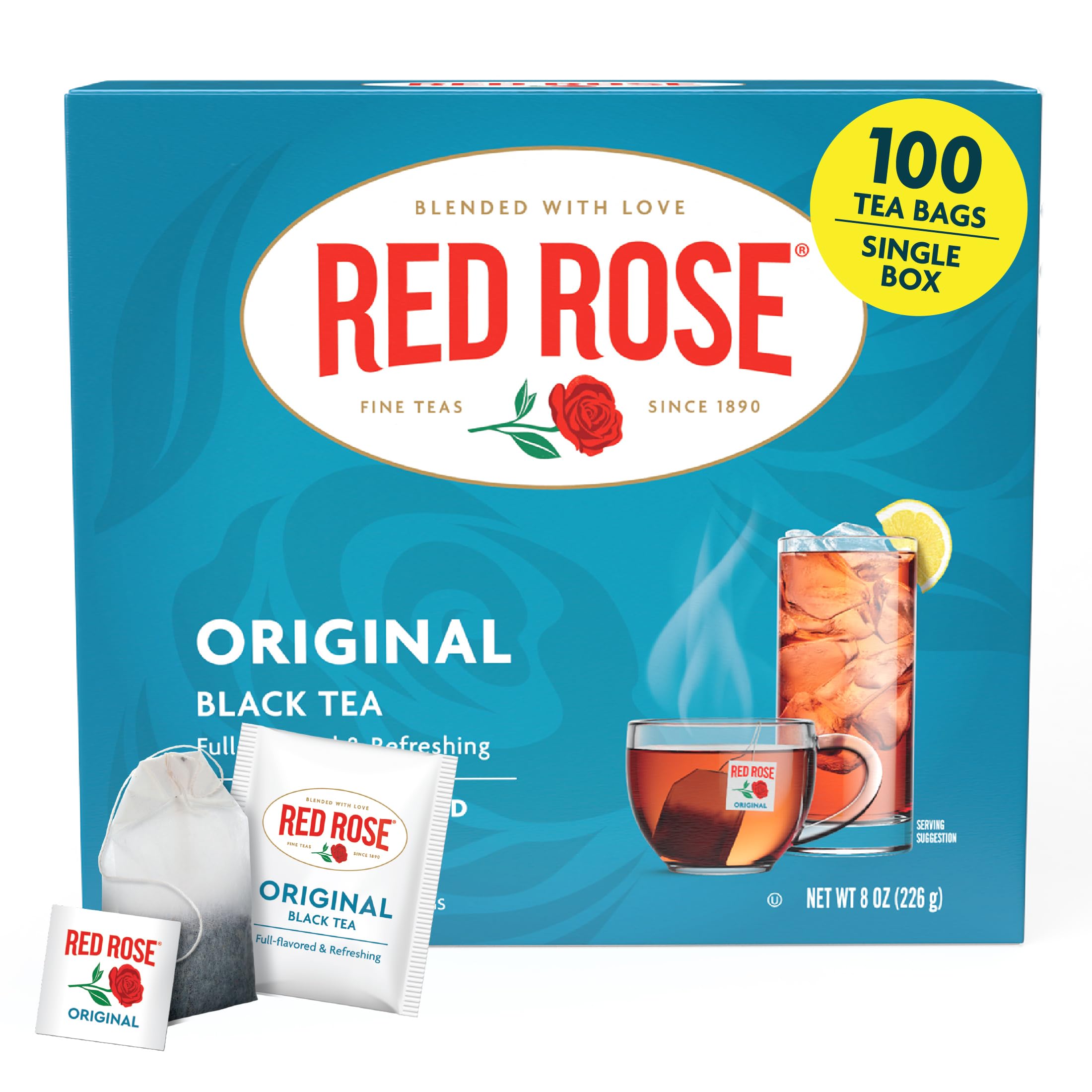 Red Rose Original Black Tea box with 100 bags delivering full flavor