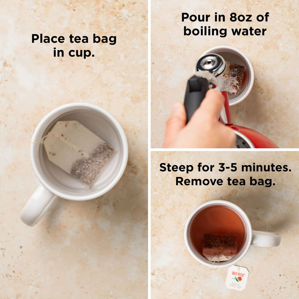 Steaming cup of Red Rose Black Tea ready for a comforting moment