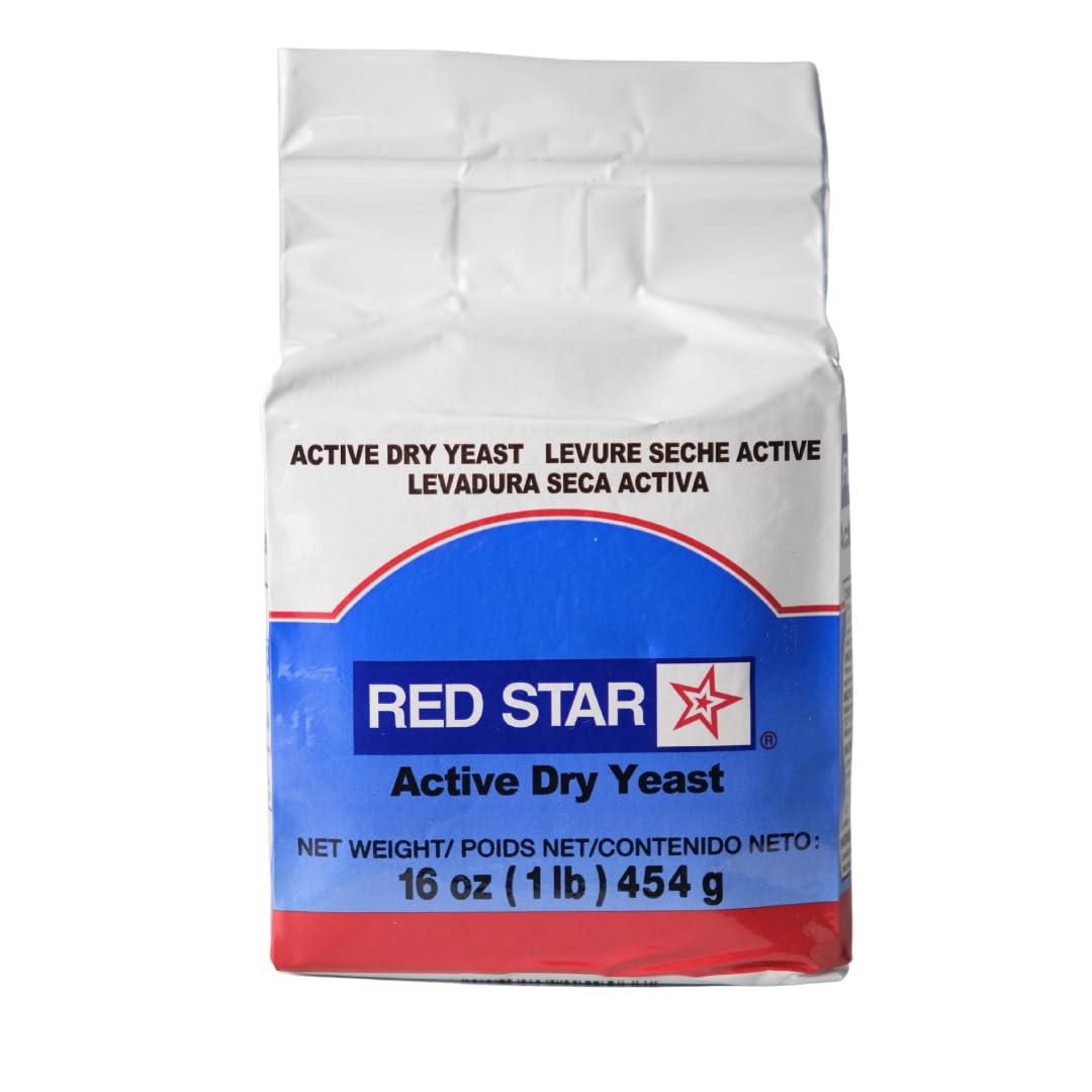 Red Star Active Dry Yeast 16 oz label in vacuum-packaging preserves freshness for baking.