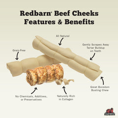 Redbarn beef cheek rolls; odor-free design for cleaner indoor snacking.