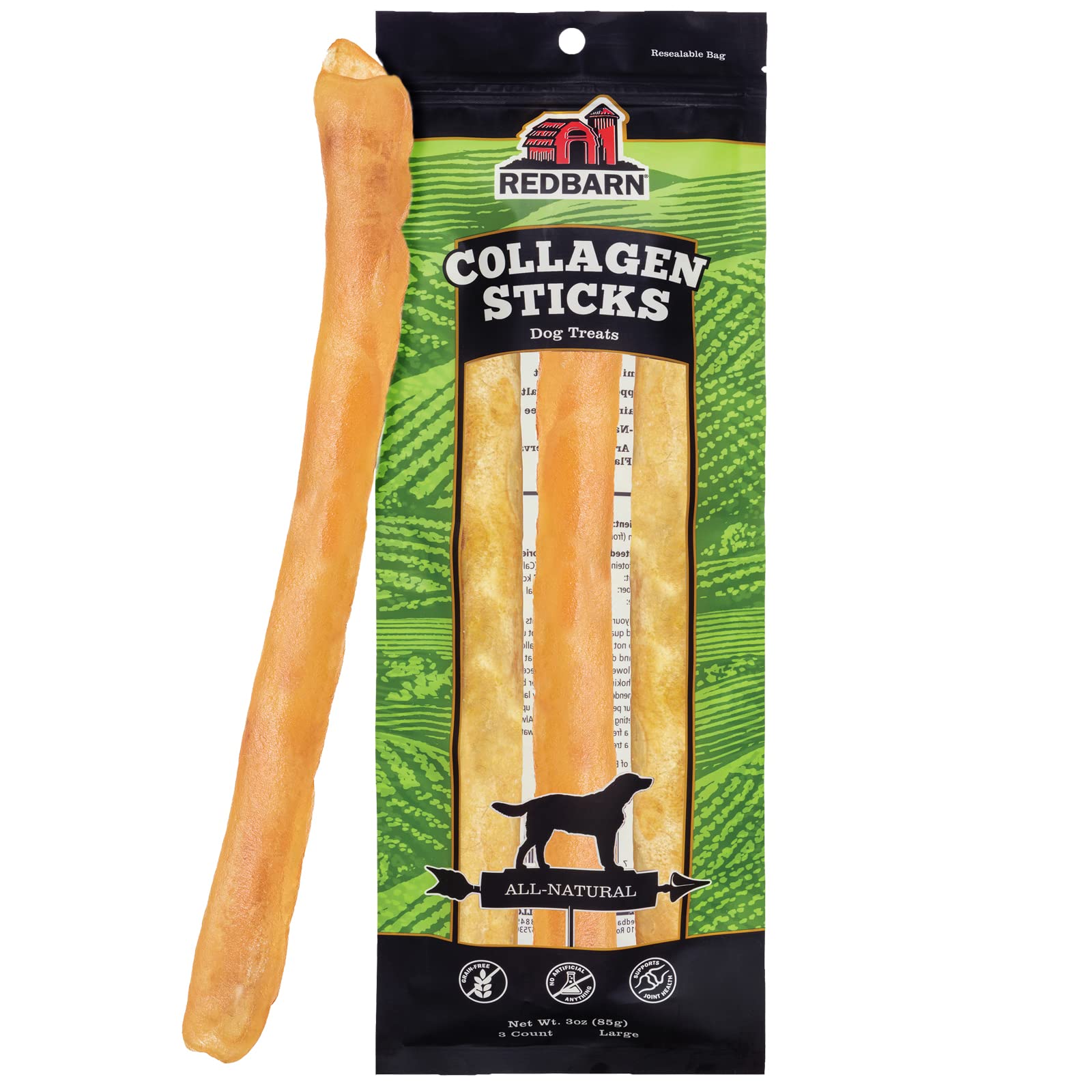 Redbarn beef collagen sticks 12inch dog-treat pack offers a long-lasting chew.
