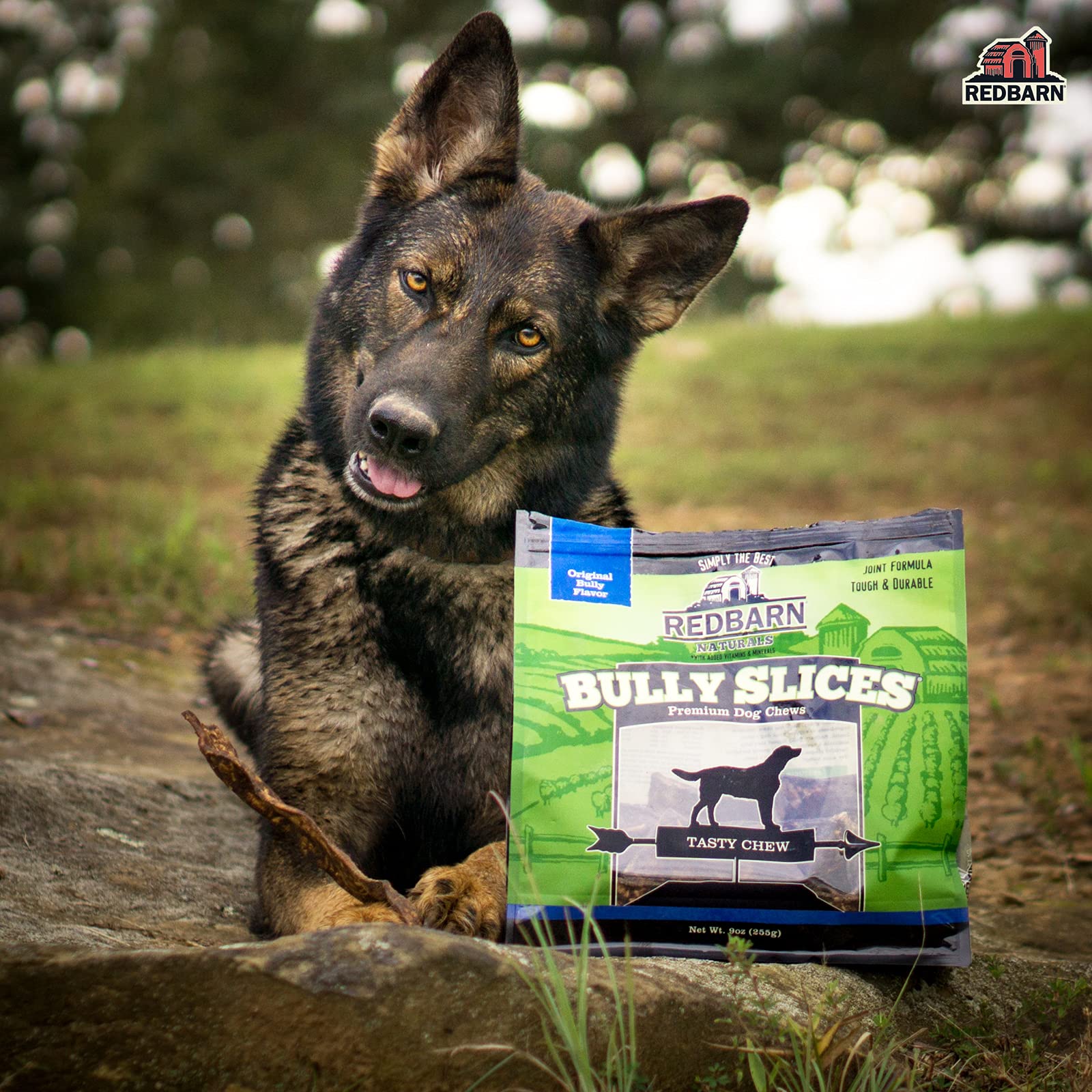 Redbarn Bully Slices 9 oz pack, USA-made dog treat.