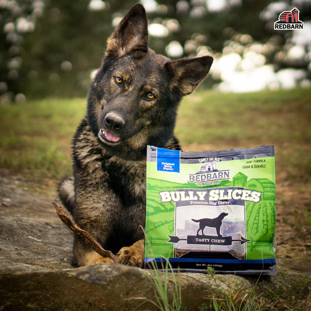 Redbarn Bully Slices 9 oz pack, USA-made dog treat.