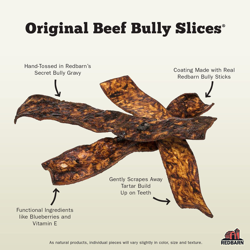 Redbarn Bully Slices gravy-coated surface close-up, savory treat for dogs.