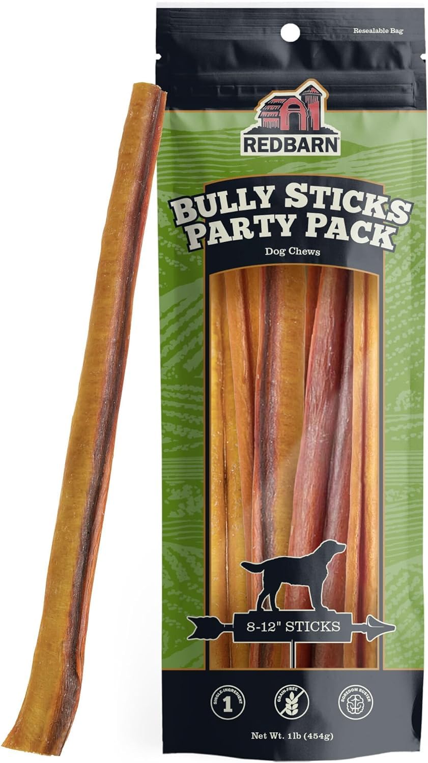 Redbarn bully sticks 8-12 inch for medium and large dogs promote long-lasting chews.