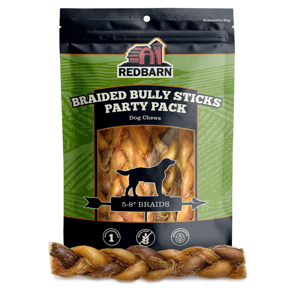 Redbarn bully sticks braided 5-8 inch for dogs; a long-lasting chew.