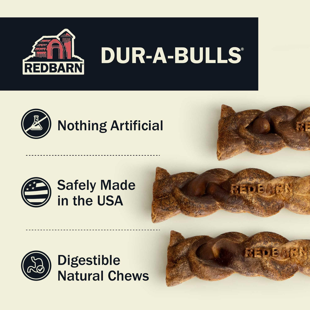 Redbarn Dur-a-Bulls Hickory flavor chew close-up showing savory scent and texture