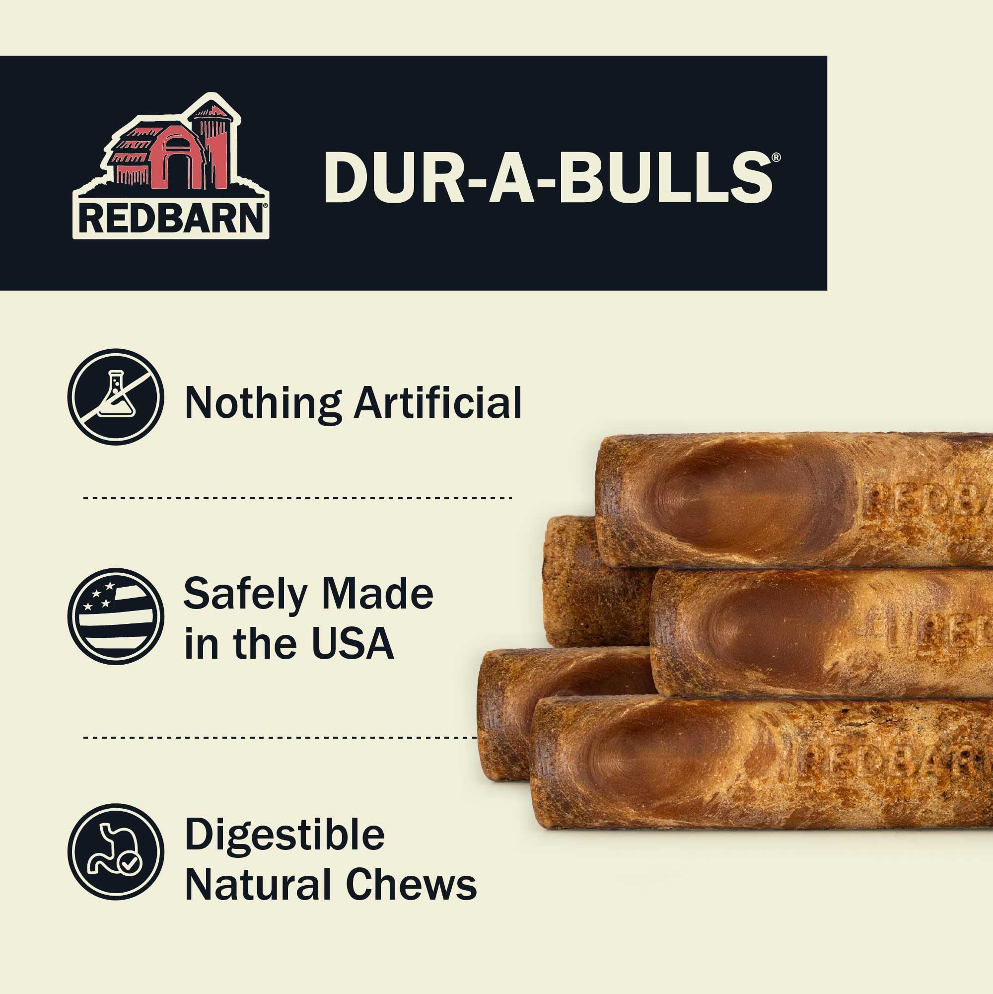 Redbarn Dur-A-Bulls packaging highlighting USA-made production