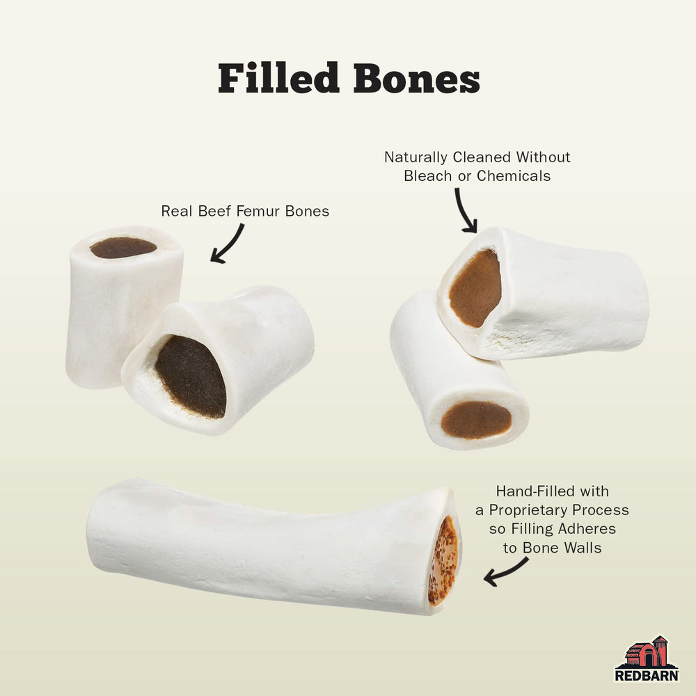 Redbarn filled bone interior reveals cheese and bacon filling for tasty rewards.