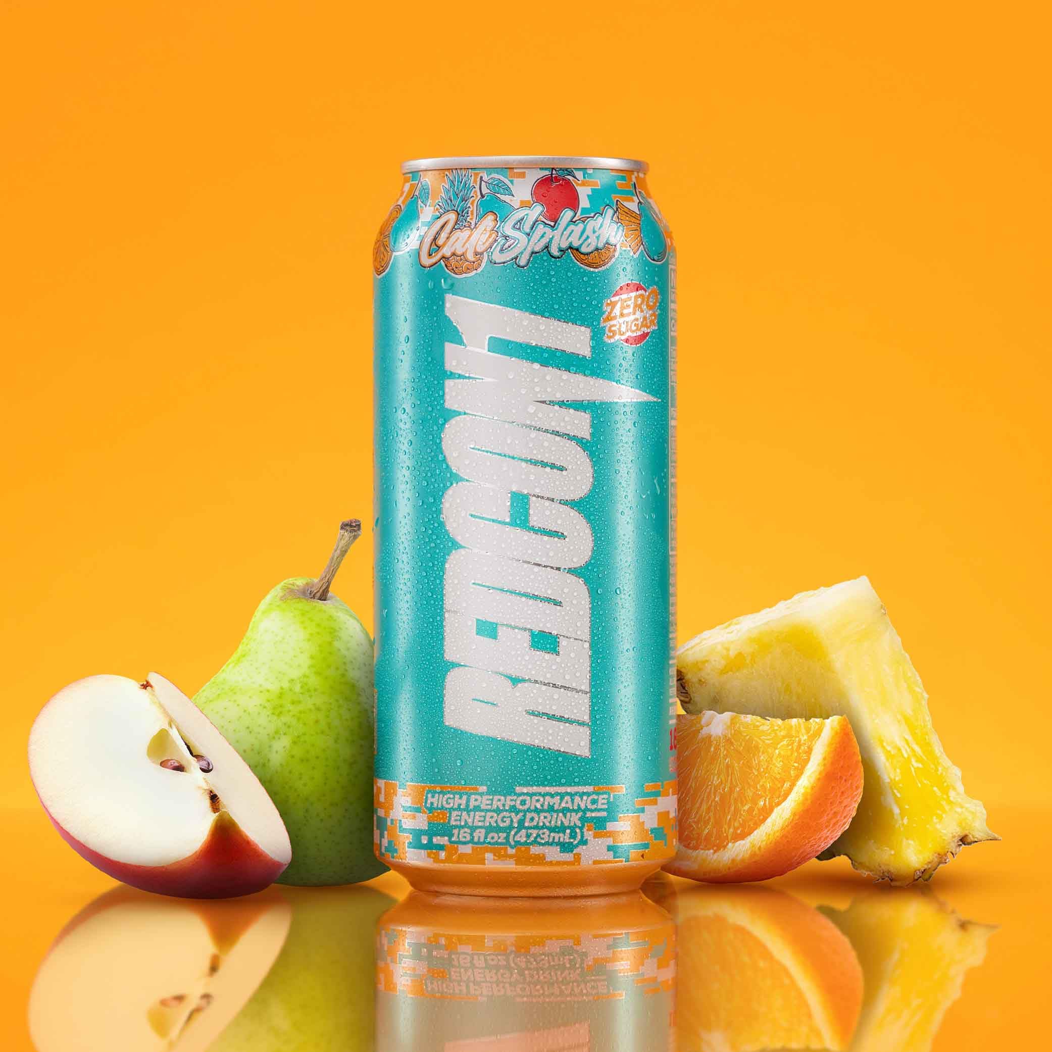 REDCON1 Energy Cali Splash bottle closeup displays 200 mg caffeine and Alpha GPC