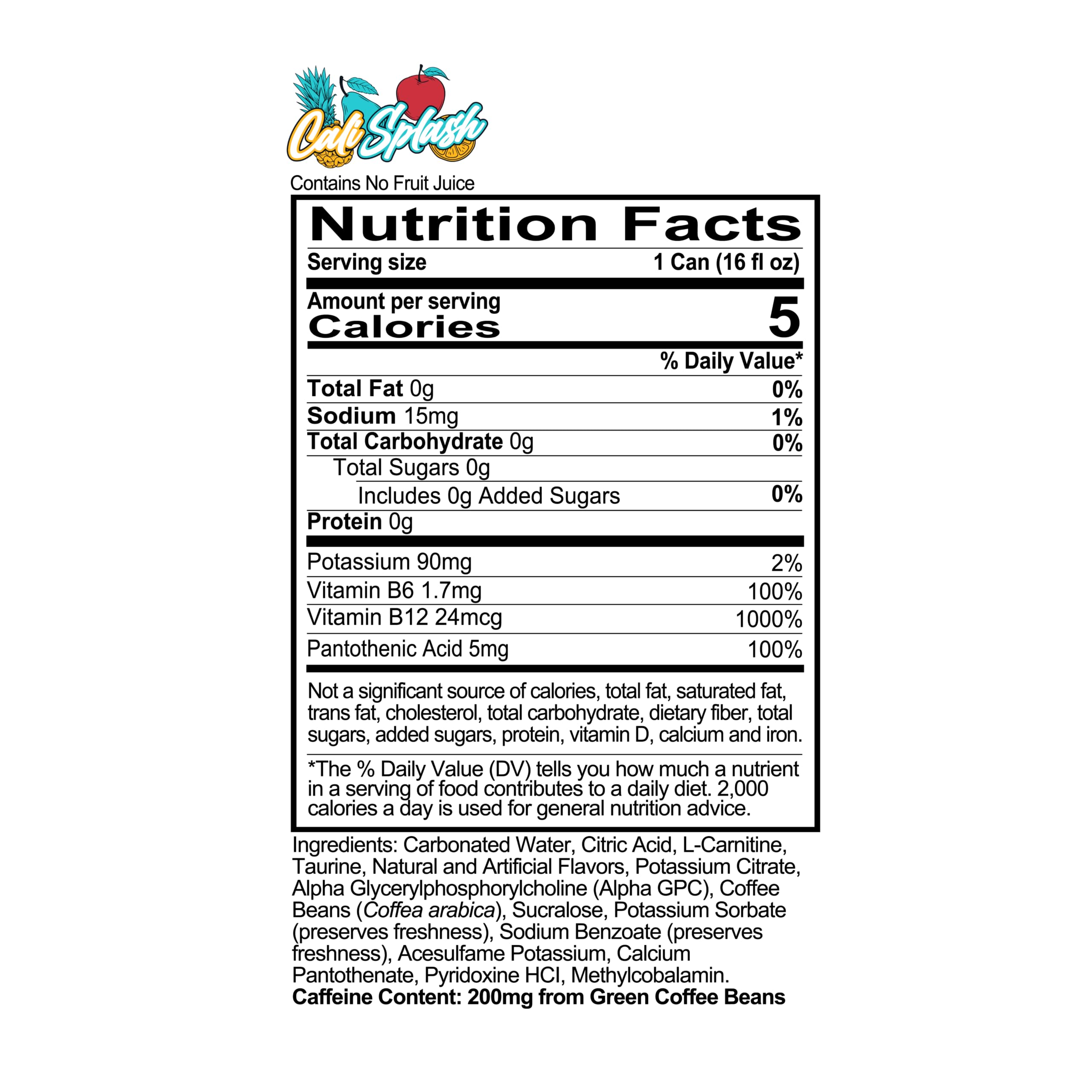 REDCON1 Energy Cali Splash bottle side label highlights natural caffeine from green beans