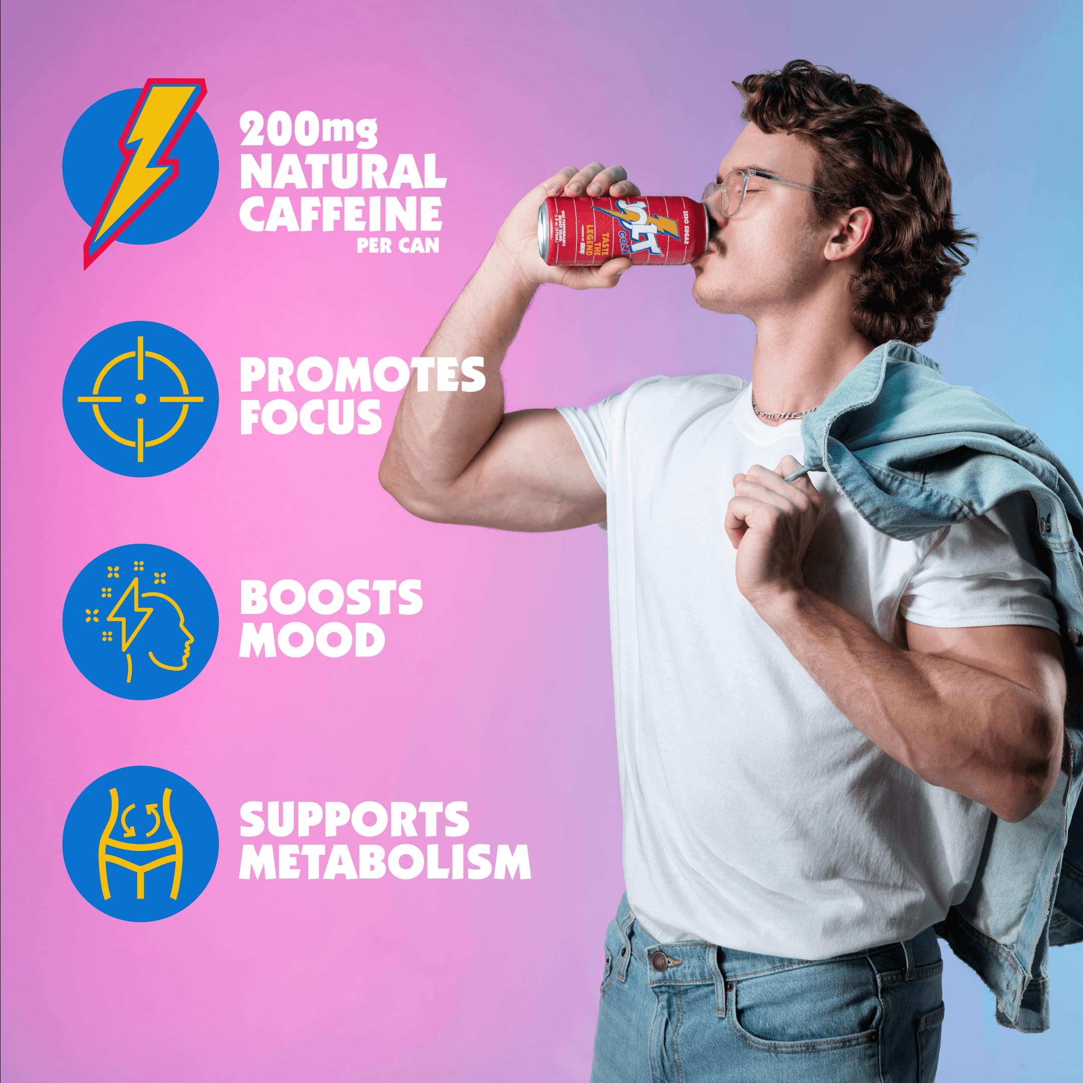 REDCON1 JOLT Cola energy label closeup highlights caffeine and vitamins for focus.
