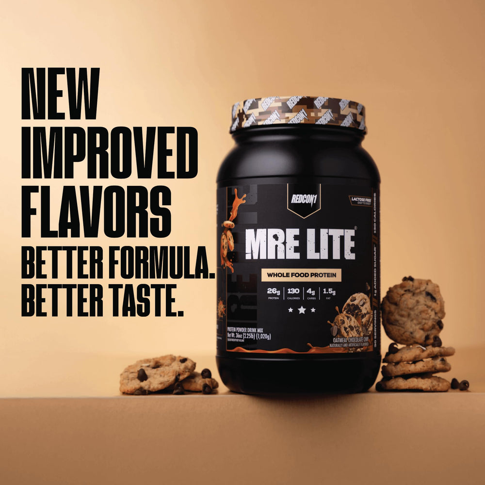 REDCON1 MRE LITE ingredients panel reveals multi-source protein blend.