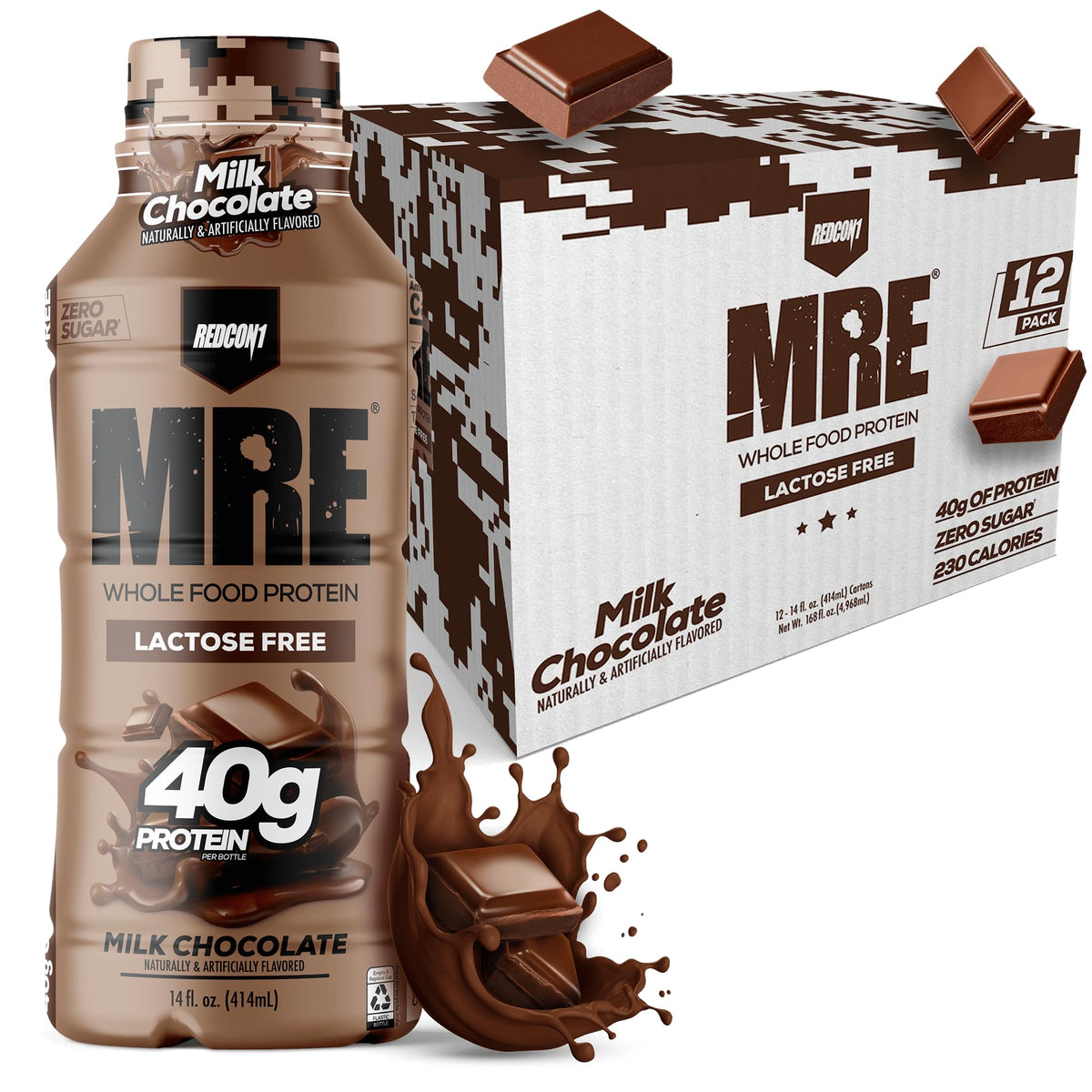 REDCON1 MRE RTD milk chocolate bottle pour for on-the-go protein