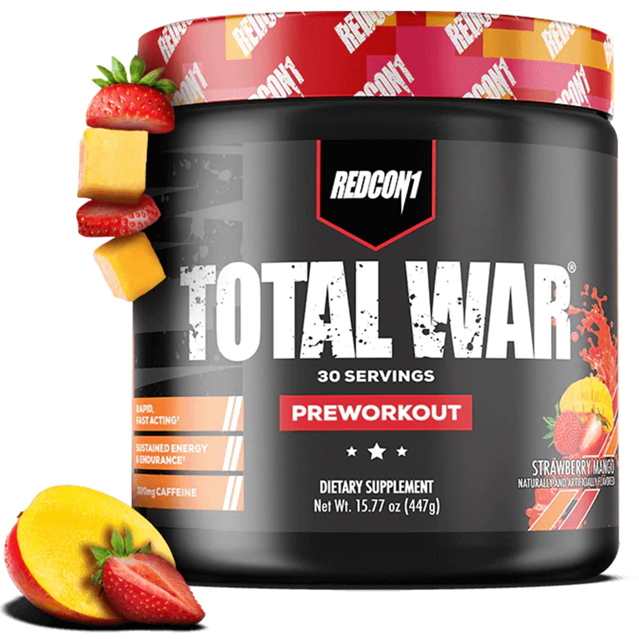 REDCON1 Total War Strawberry Mango bottle ready for intense training and focus