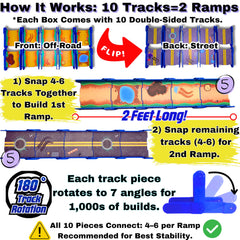 REDI-RAMPZ monster trucks race over ramps for dynamic play.