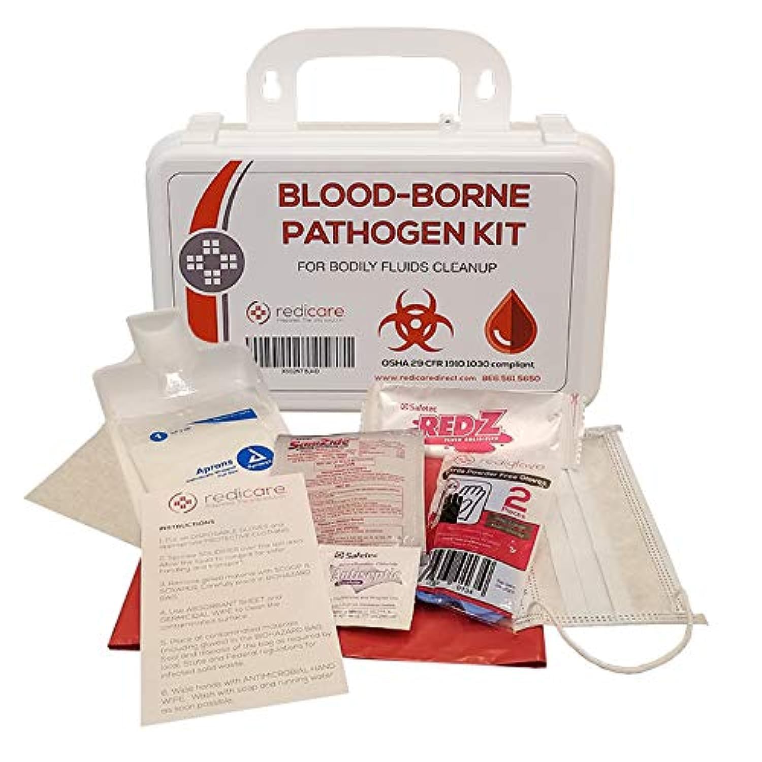 Redicare bloodborne cleanup kit with PPE and biohazard bag for safe cleanup