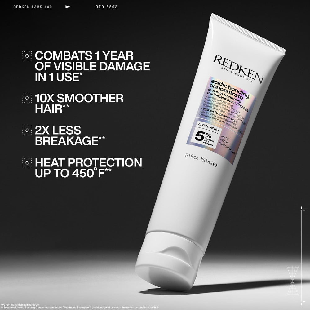 Redken Acidic Bonding Concentrate leave-in treatment provides heat protection for styling.