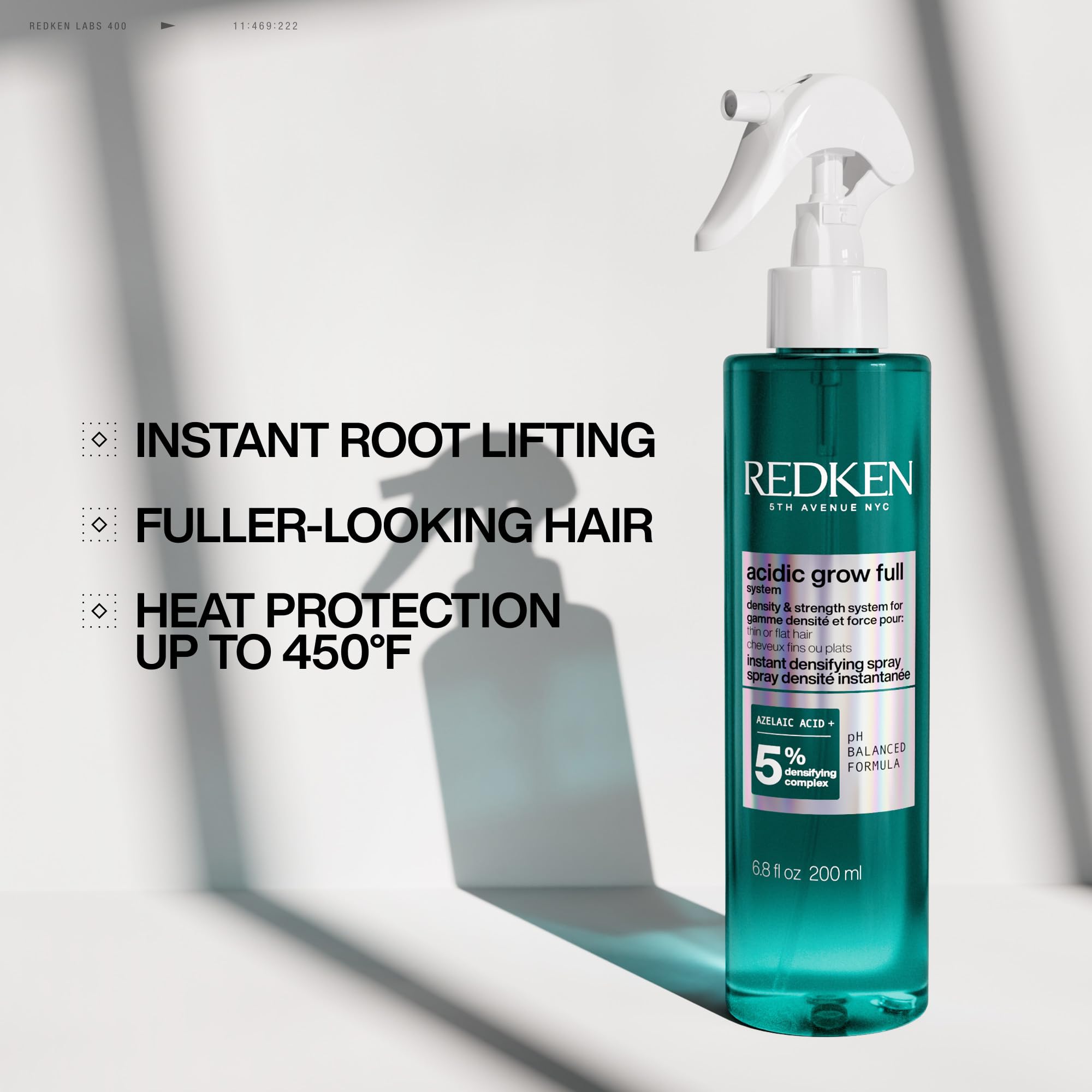 Redken Acidic Grow Full leave-in spray offers a lightweight, quick-dry finish.
