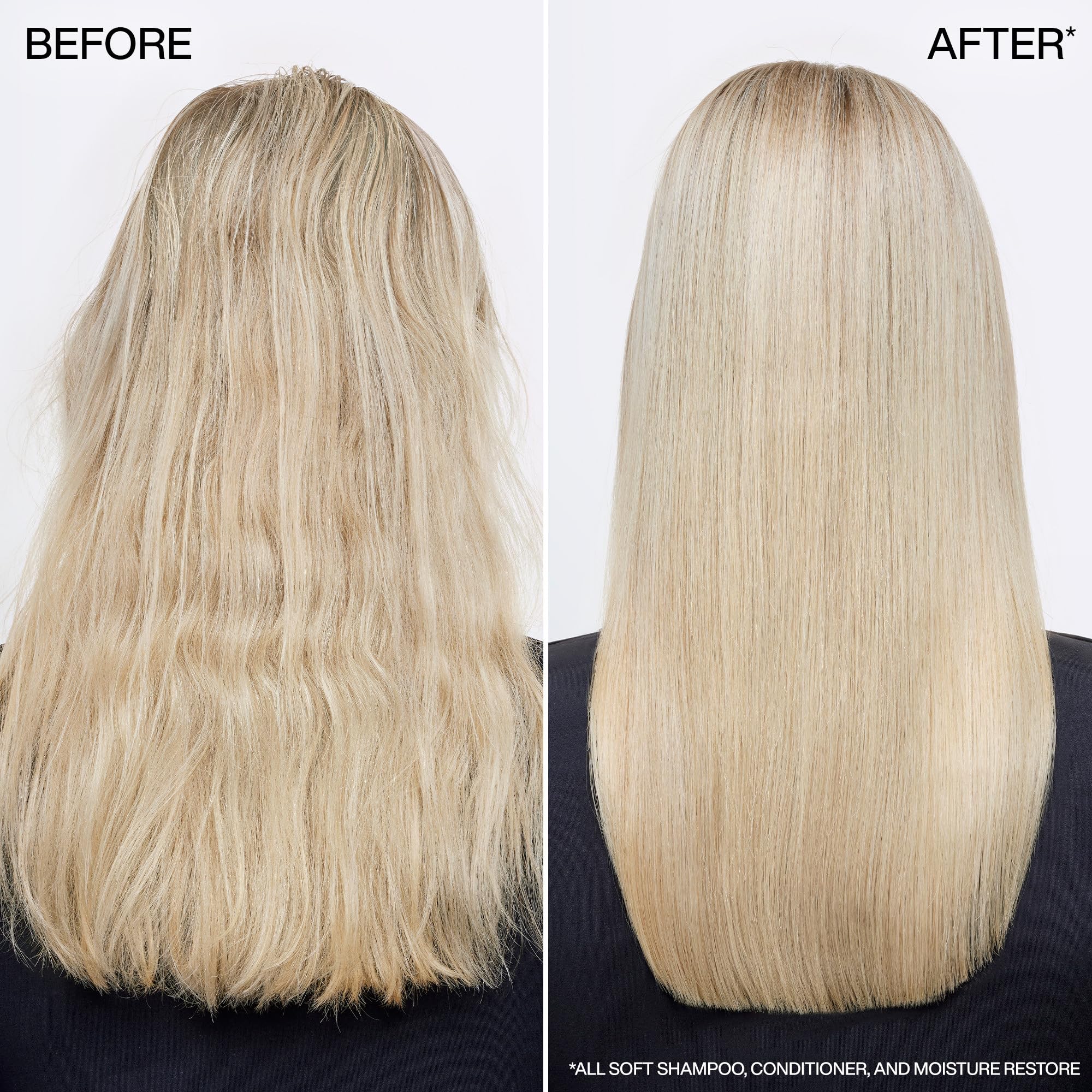 Redken All Soft hair after use shows smooth, silky finish.