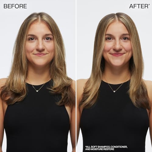 Redken All Soft glossy hair after treatment in morning routine.