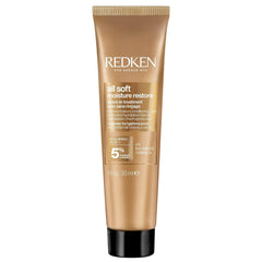 Redken All Soft leave-in bottle pour demonstrates easy hydration for dry hair.