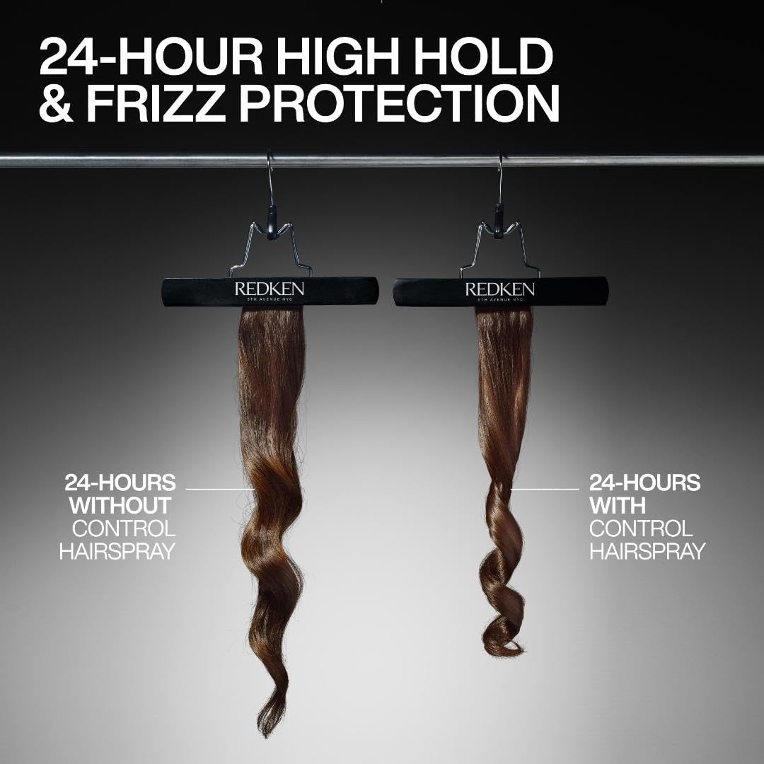 Redken Control Hairspray 28 frizz resistance demonstrates all-day smoothness.