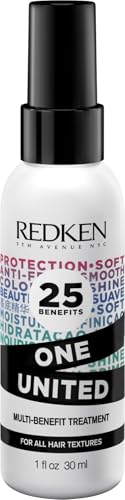Redken One United bottle cap close-up highlighting heat protection and detangling
